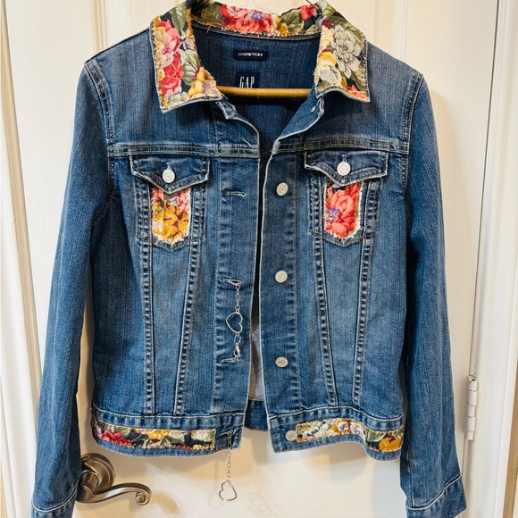 GAP Jackets & Blazers - GAP Blue Jean upcycled jacket with floral accents